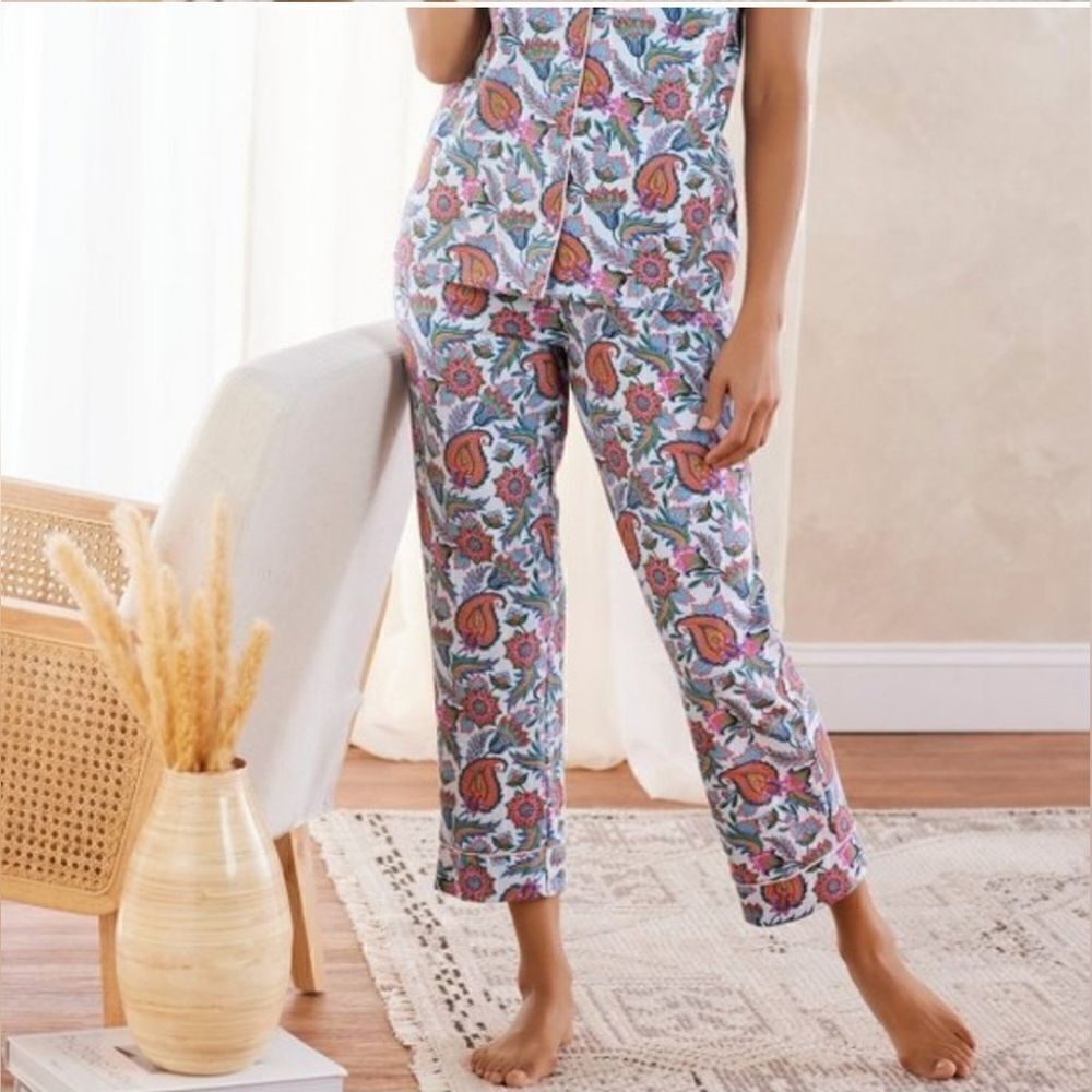 SOFT SURROUNDINGS Harbour Orleans Blue Paisley Button Up Crop Pajama Set - XS - Picture 4 of 7